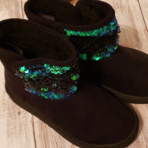 Old Navy boots black with flip glitter 13 childs